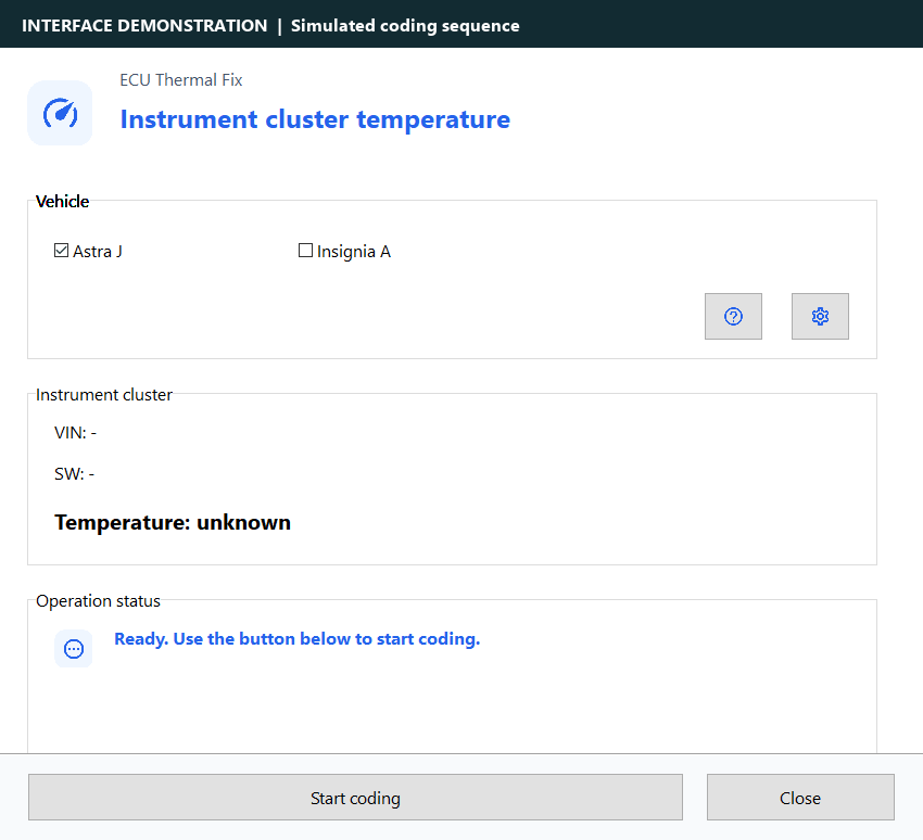 Animated ETF Astra J coolant temperature coding interface demonstration
