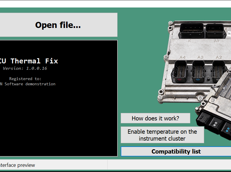 ECU Thermal Fix 1.0.0.16 English main window with ECU file and cluster coding functions